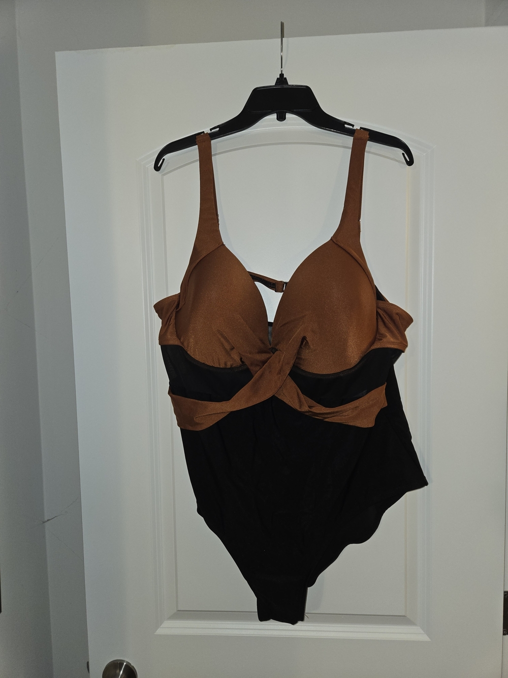 Two-Tone Brown & Black One-Piece Swimsuit